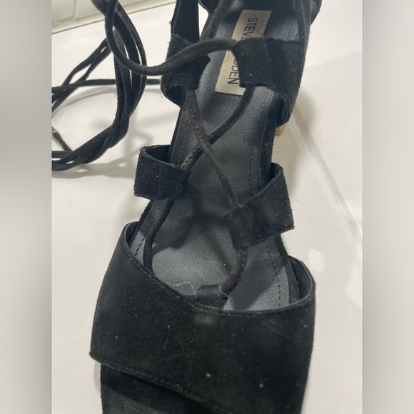 Steve Madden Woman’s Gladiator Lace Up Sandals Size 8 Black Suede Block Heel - Picture 8 of 10